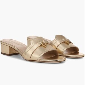 New Veronica Beard Anette Gold Metallic Medallion Mule Sandals Size: 6